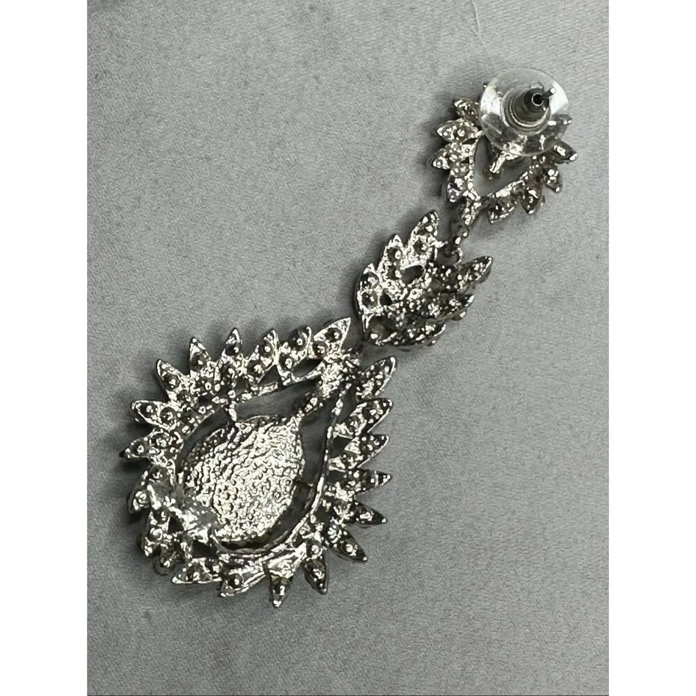 Teal Rhinestone Statement Chandelier Earrings Pageant Prom Glam - Picture 5 of 7